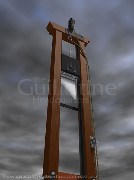 The 1870 guillotine drops the blade (seen from the front)